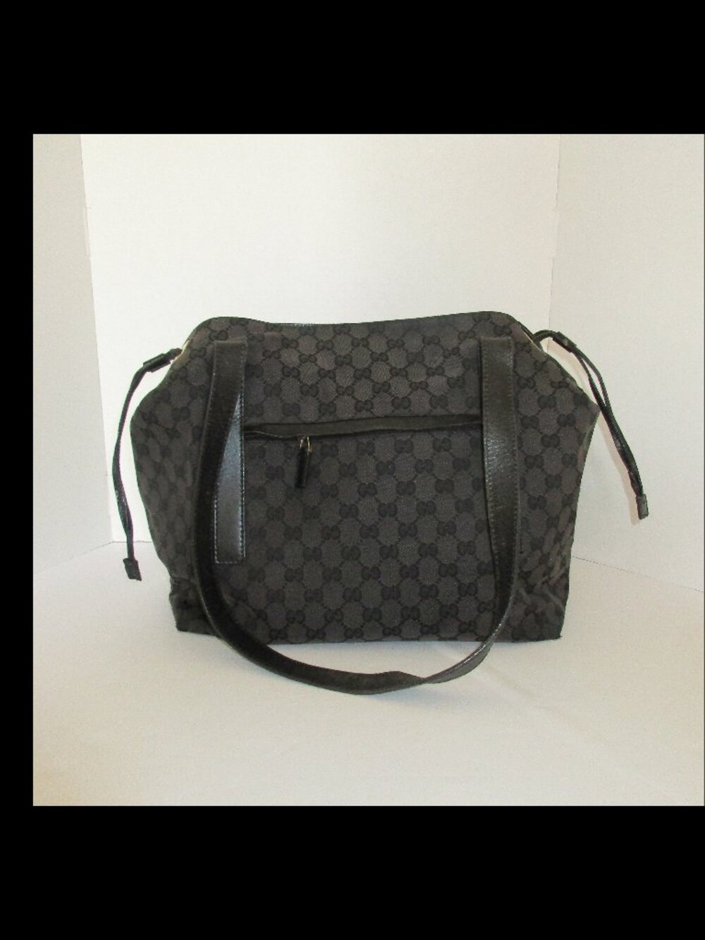 VTG 1990s Gucci Black GG Canvas Drawstring Shoulder Tote Bag 019-0493 Tom Ford